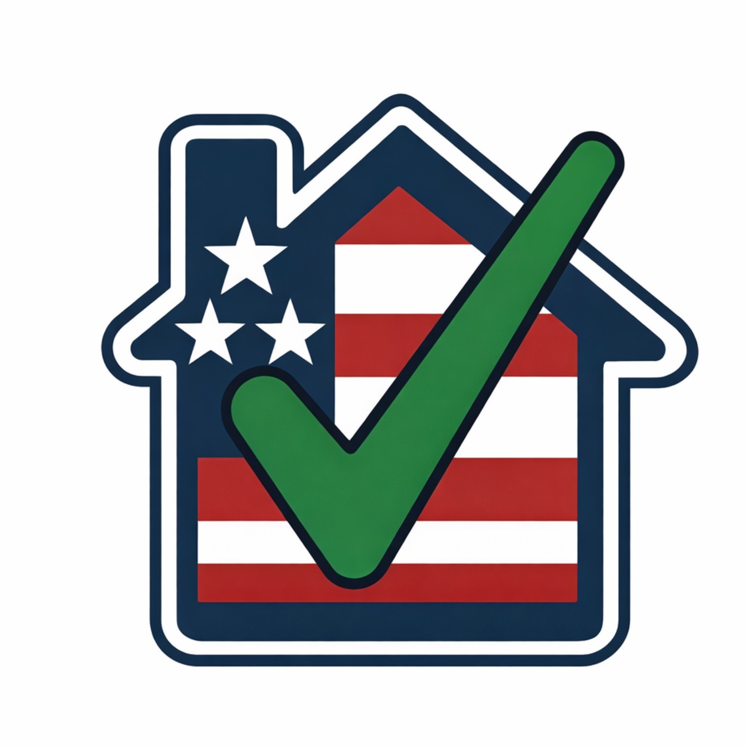 Patriotic Perfect Home house logo with green checkmark